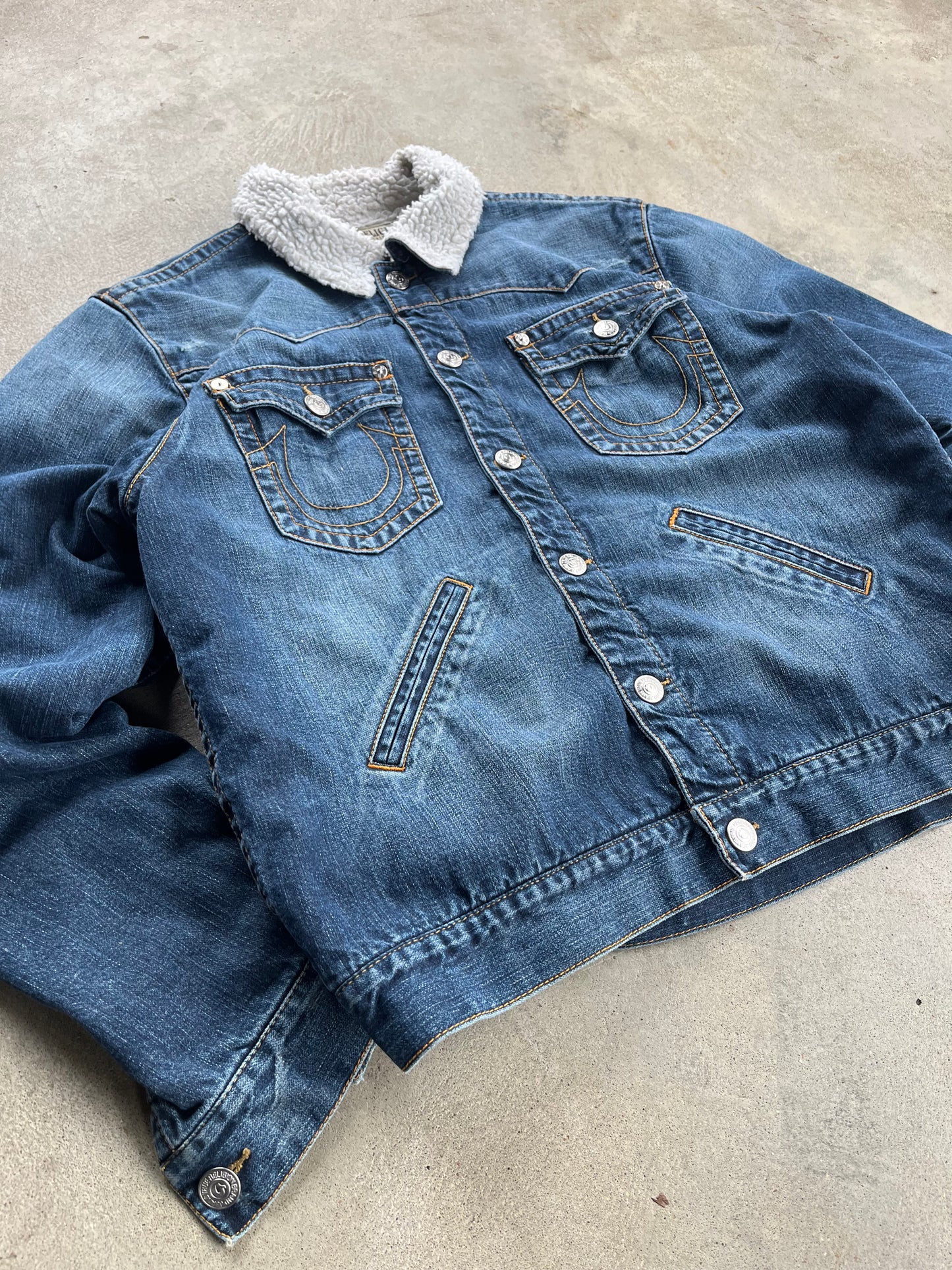 Vintage True Religion Sherpa Lined Denim Jacket - XL
