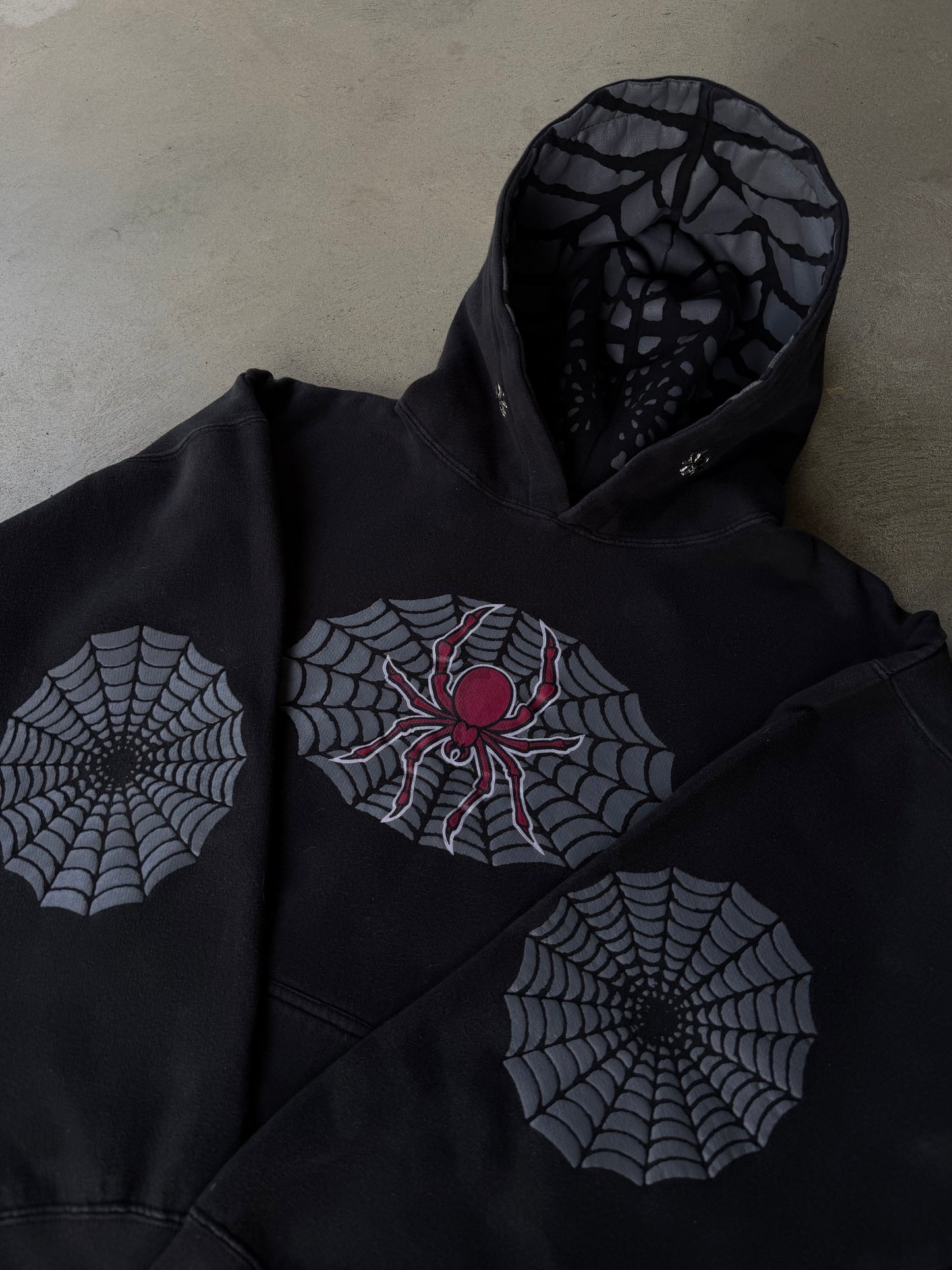 Vintage Faded Spider Web Hoodie - L