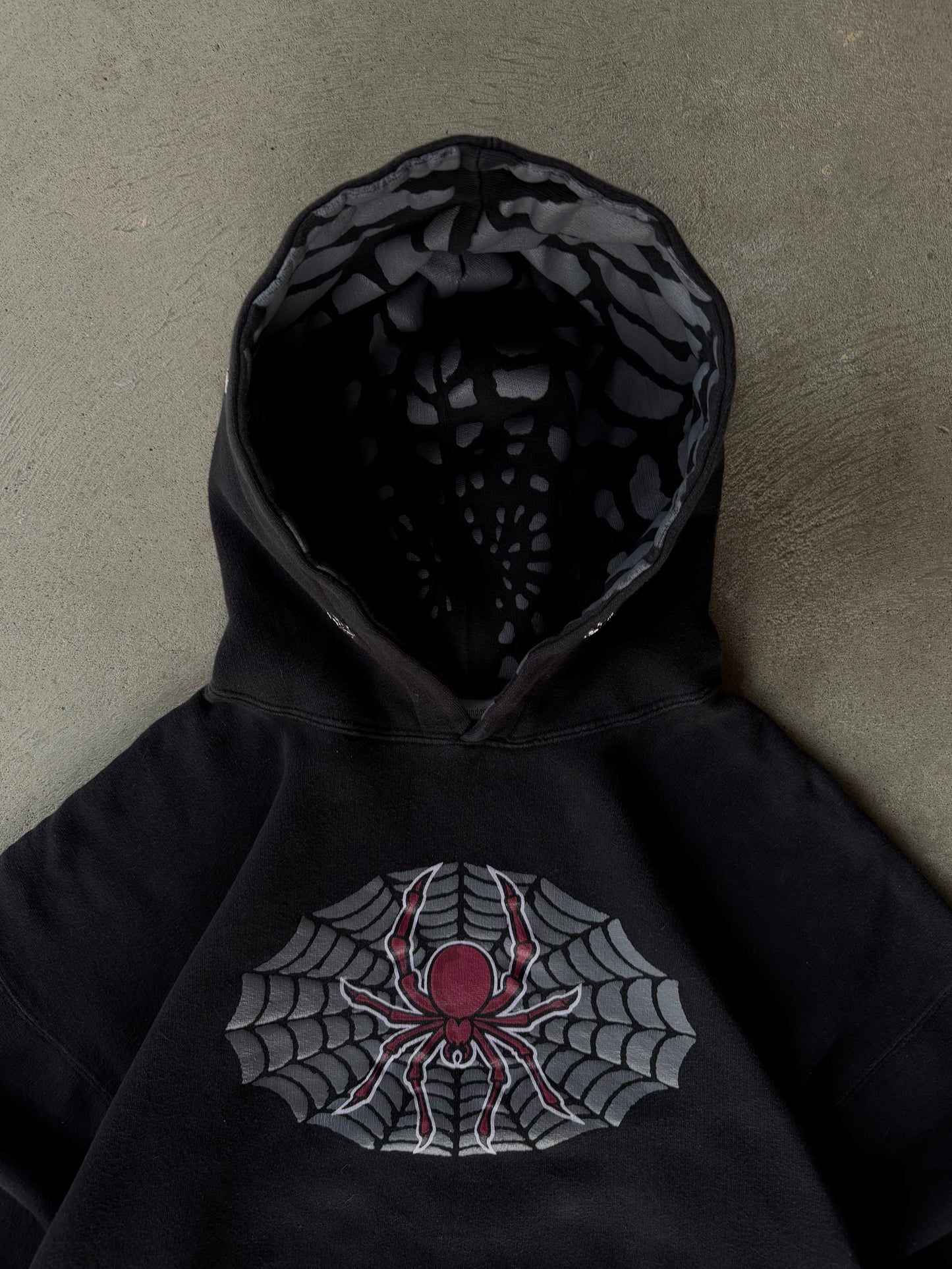 Vintage Faded Spider Web Hoodie - L