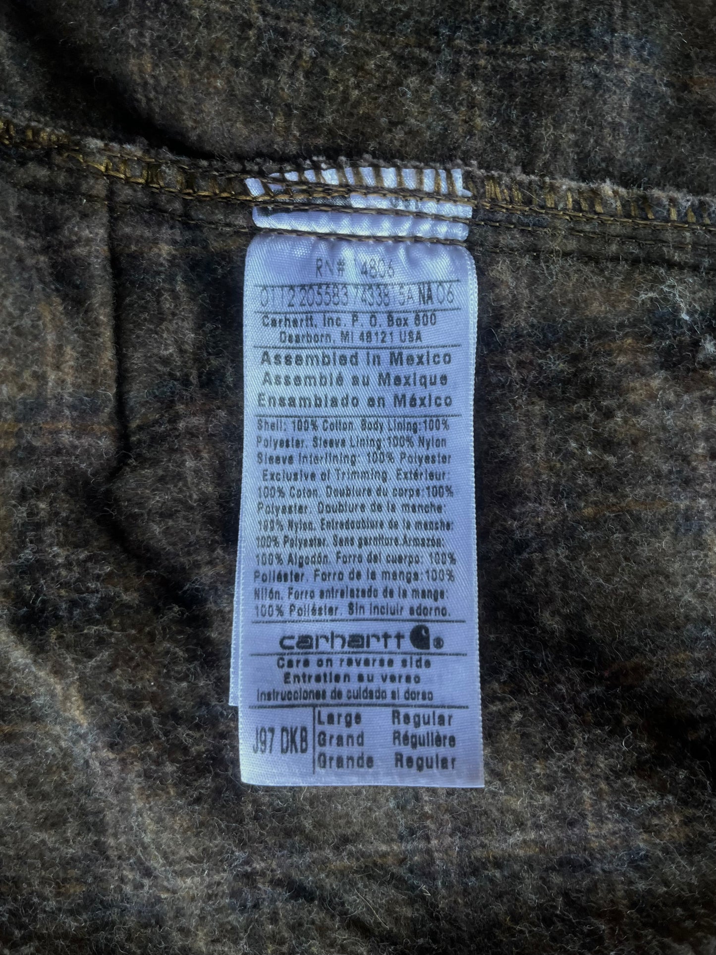 Vintage Carhartt Detroit J97 DKB Dark Brown Blanket Lined Jacket - L