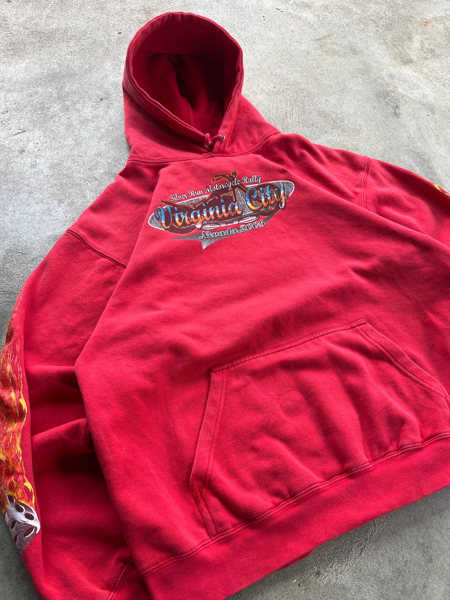 Vintage Biker Flaming Sleeve Hoodie - L
