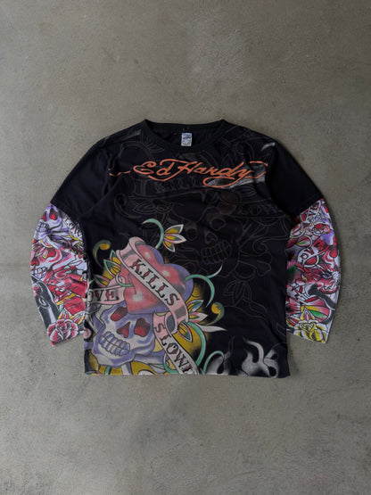 Vintage Ed Hardy Layered Long Sleeve Shirt - L