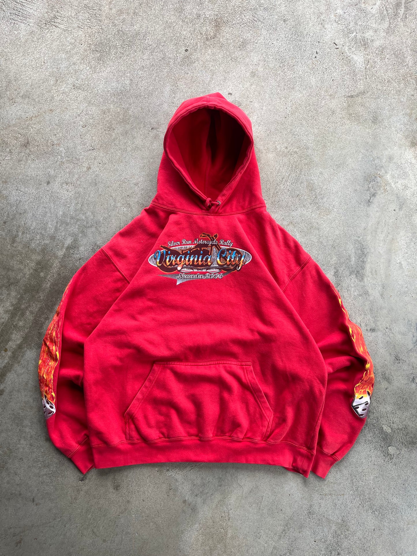 Vintage Biker Flaming Sleeve Hoodie - L