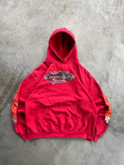 Vintage Biker Flaming Sleeve Hoodie - L