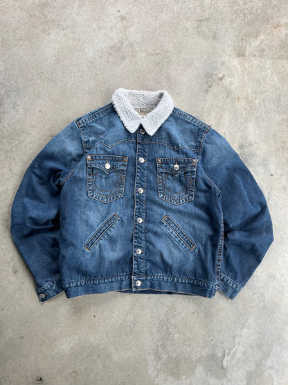 Vintage True Religion Sherpa Lined Denim Jacket - XL