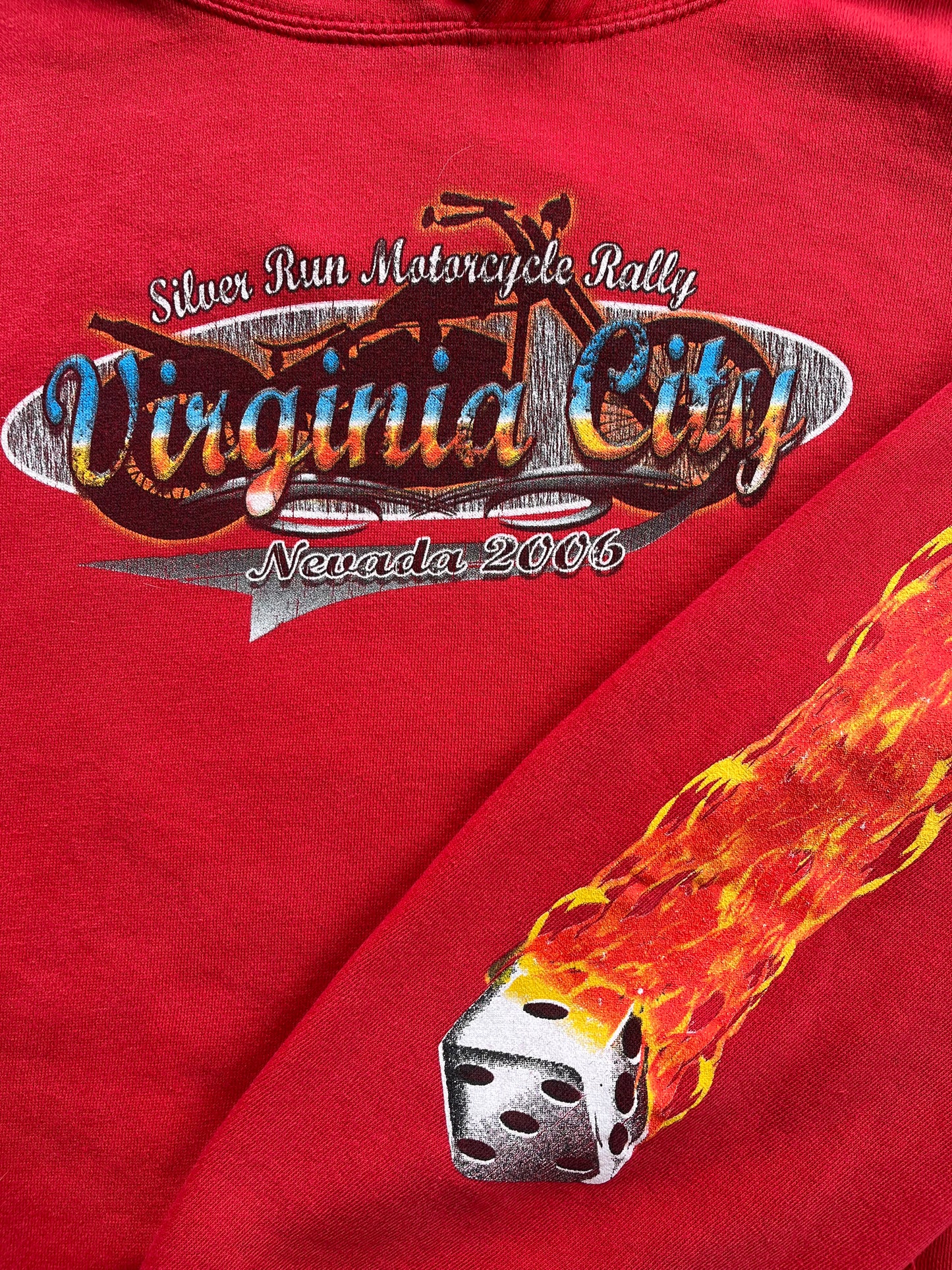 Vintage Biker Flaming Sleeve Hoodie - L