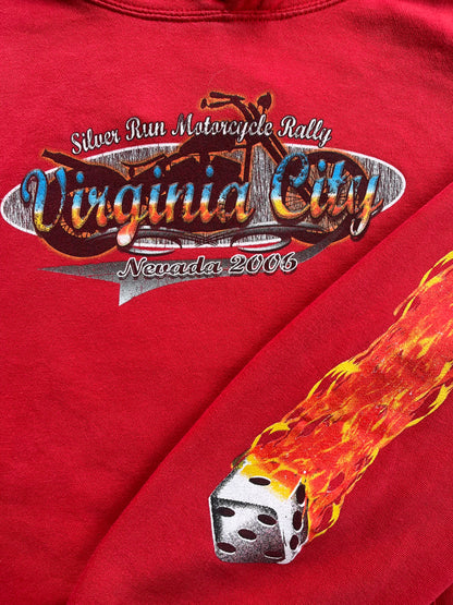 Vintage Biker Flaming Sleeve Hoodie - L