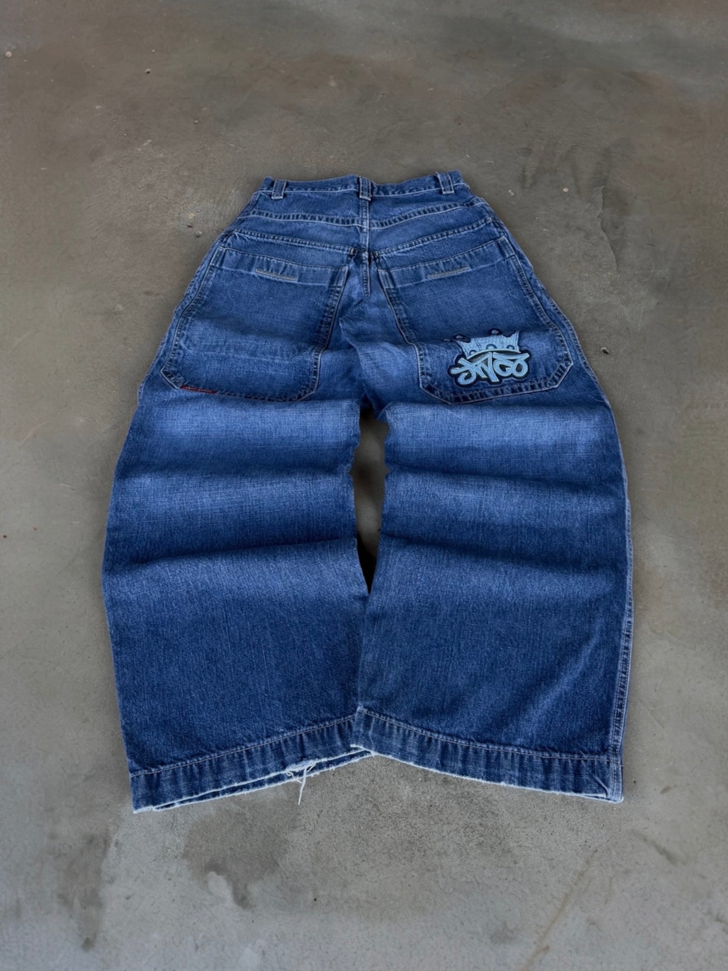 Vintage JNCO Blue Tribal Crown Baggy Jeans - 29x30