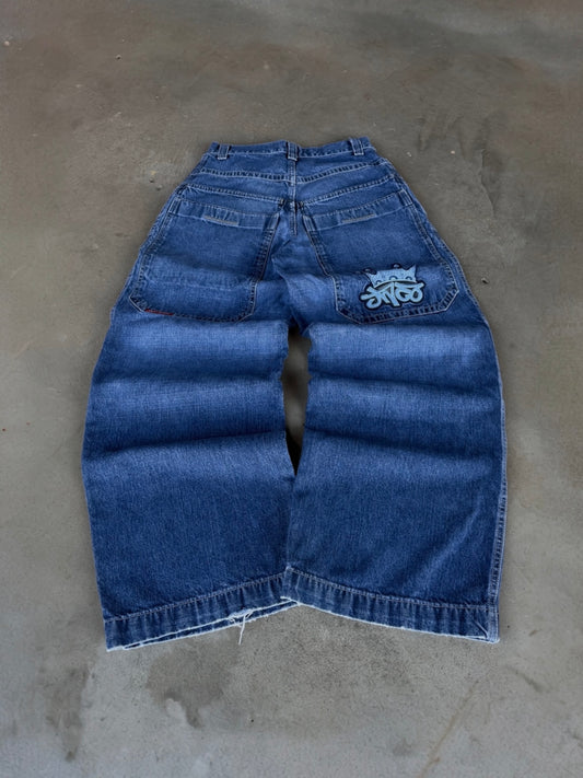 Vintage JNCO Blue Tribal Crown Baggy Jeans - 29x30