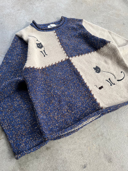 Vintage Cat Knit Sweater - M