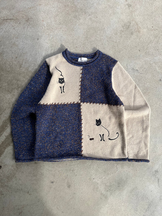 Vintage Cat Knit Sweater - M