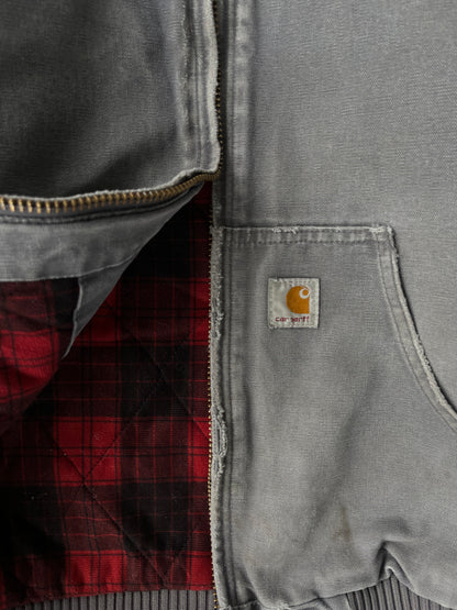 Vintage Distressed Grey Carhartt Jacket Red Plaid Lining - M