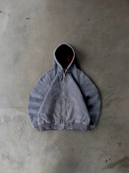 Vintage Distressed Grey Carhartt Jacket Red Plaid Lining - M