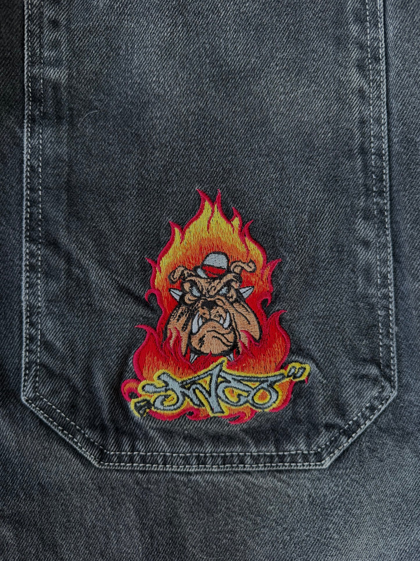 Vintage JNCO Flaming Bulldog Baggy Jeans - 28