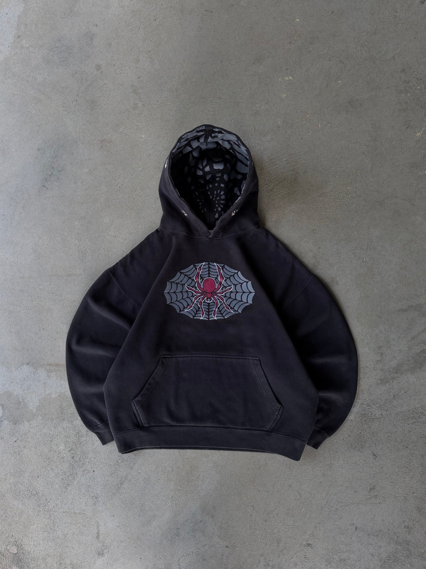 Vintage Faded Spider Web Hoodie - L