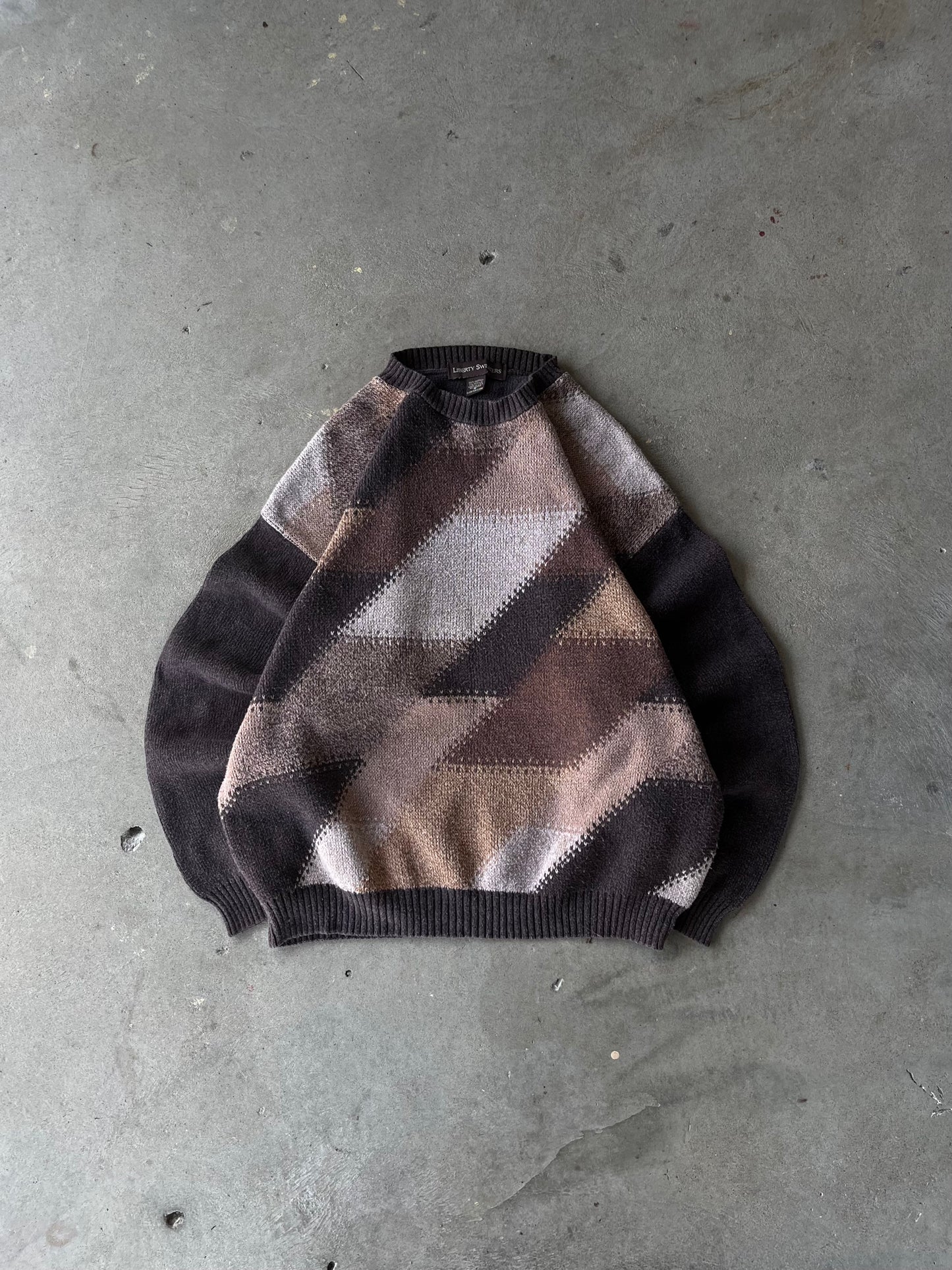 Vintage Brown And Cream Striped Knit Sweater - M