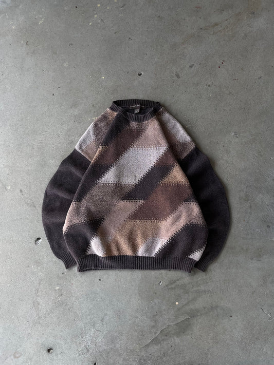 Vintage Brown And Cream Striped Knit Sweater - M