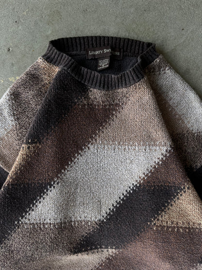 Vintage Brown And Cream Striped Knit Sweater - M