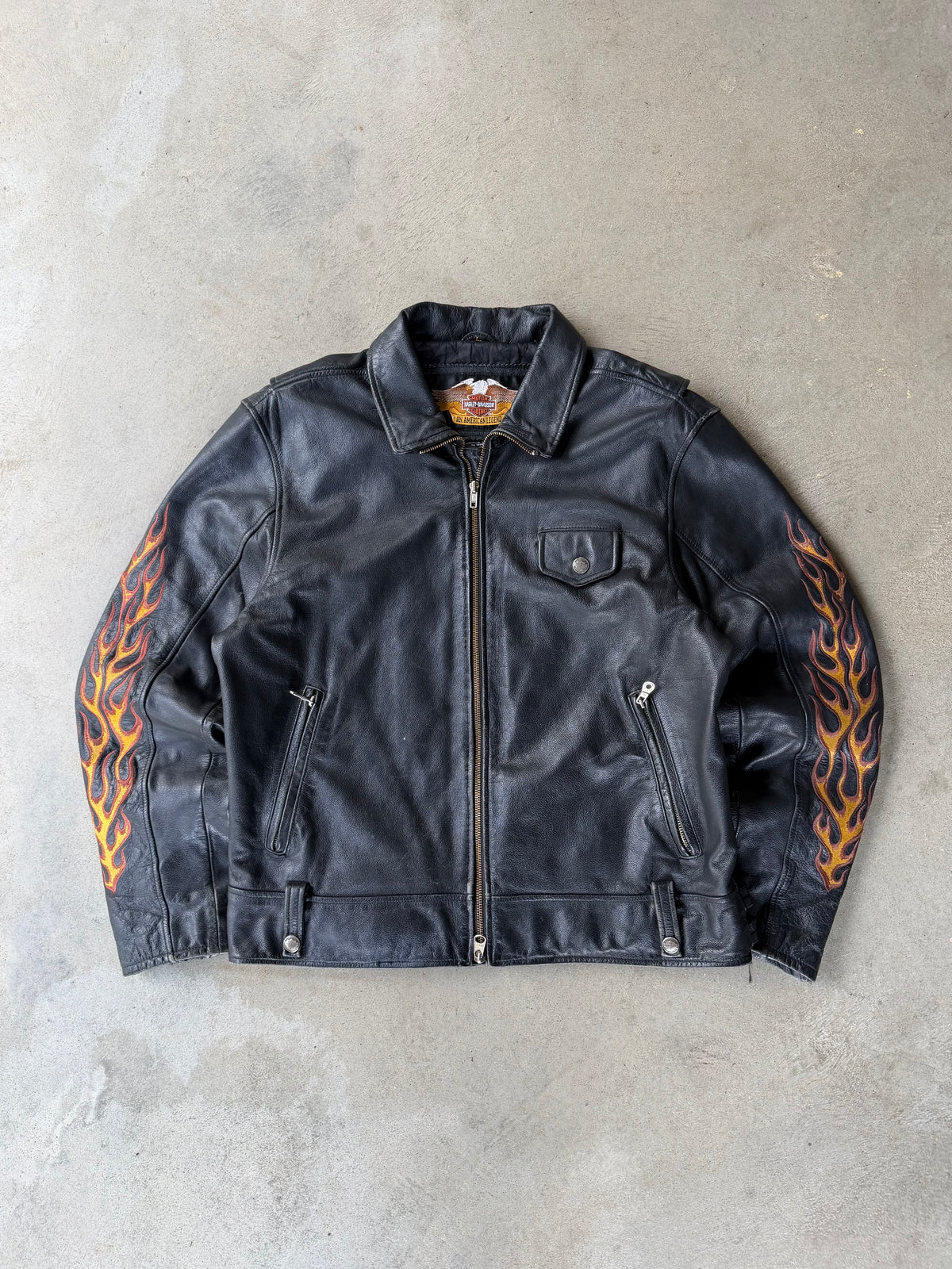 Vintage Harley Davidson Flame Leather Jacket - L