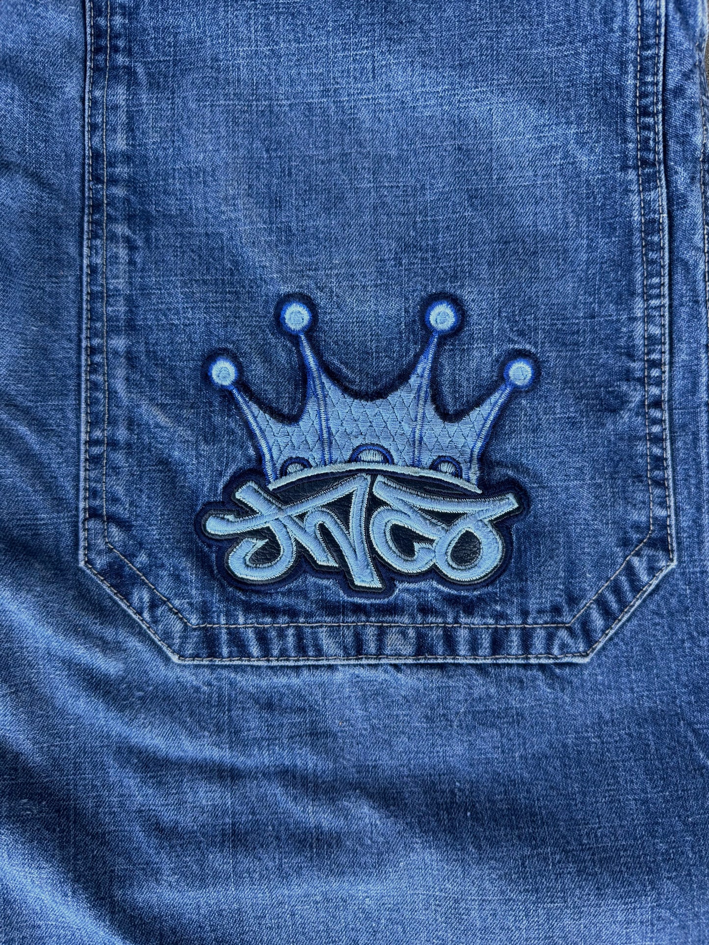 Vintage JNCO Blue Tribal Crown Baggy Jeans - 29x30