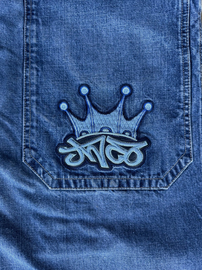 Vintage JNCO Blue Tribal Crown Baggy Jeans - 29x30