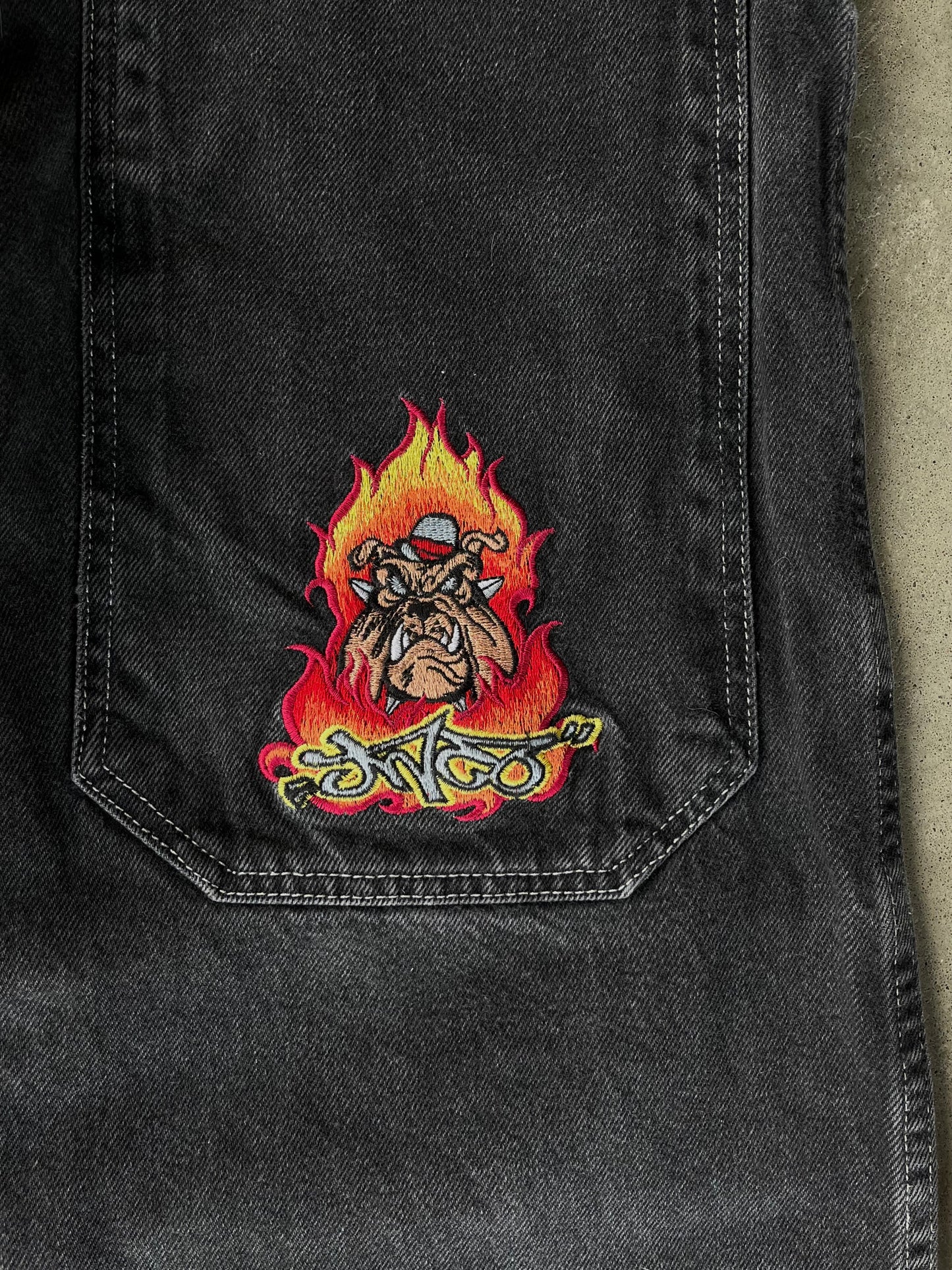 Vintage Rare JNCO Flaming Bulldog Jeans - 28