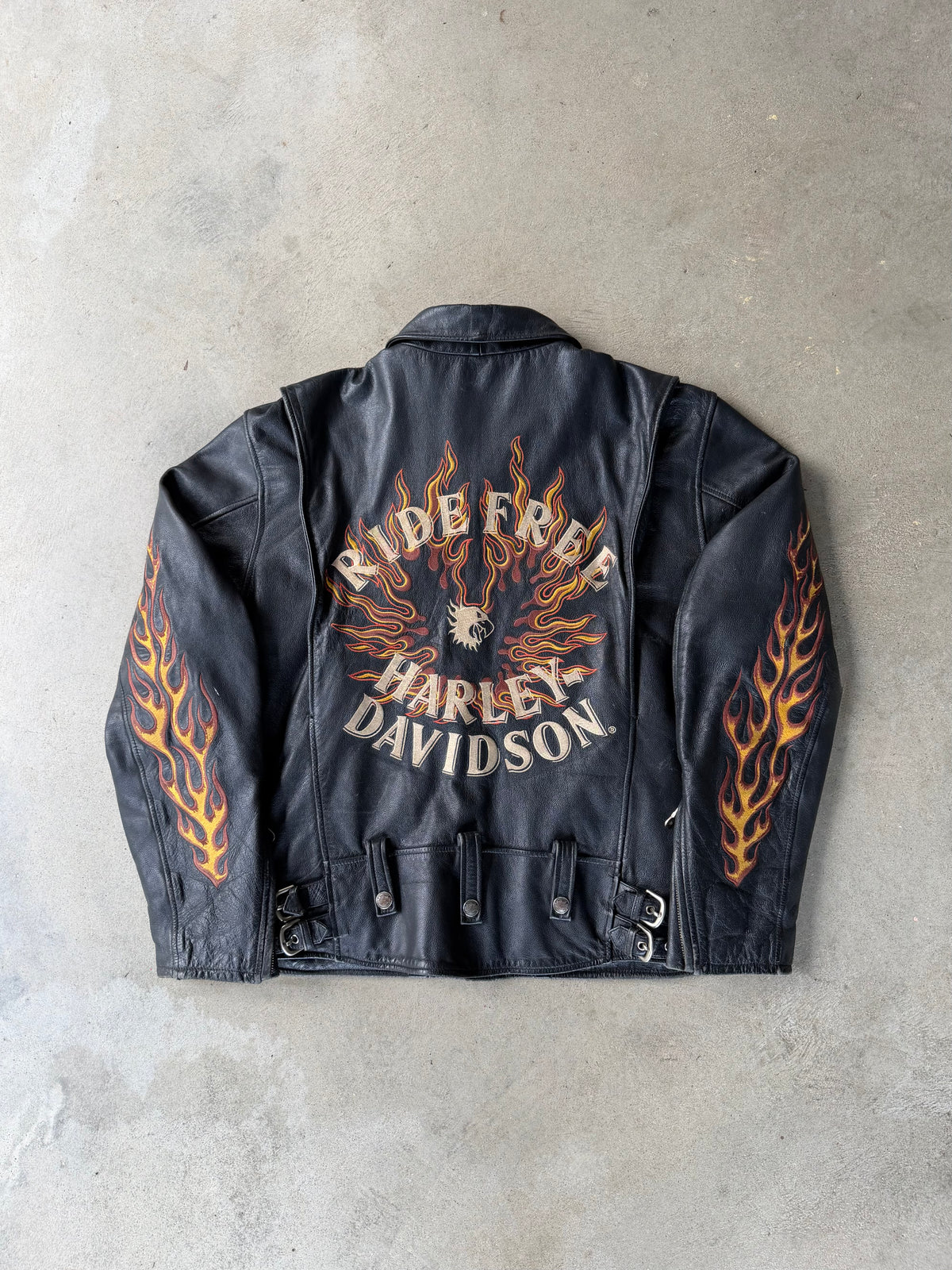 Vintage Harley Davidson Flame Leather Jacket - L