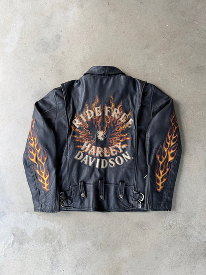 Vintage Harley Davidson Flame Leather Jacket - L